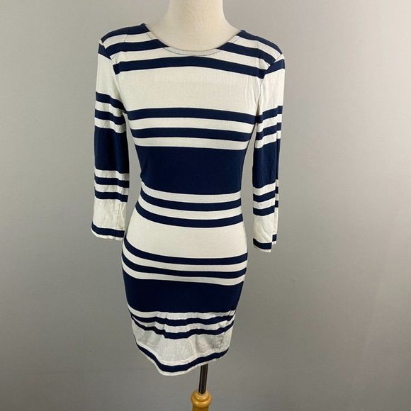 French Connection Navy and White Striped Long Sleeve Dress - Picture 2 of 8